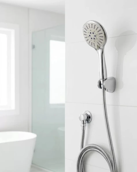 Nevamel® Çok Fonksiyonlu El Duşu Seti Kireç Önleyici Duş Başlığı Spiral Hortum Mafsallı Askı ürün görseli 1