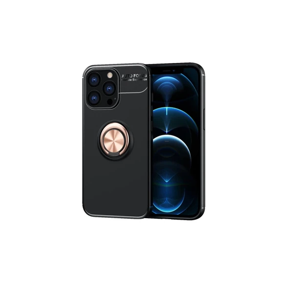 iPhone 13 Pro Kılıf Range Yüzüklü Silikon - Siyah-gold ürün görseli 1