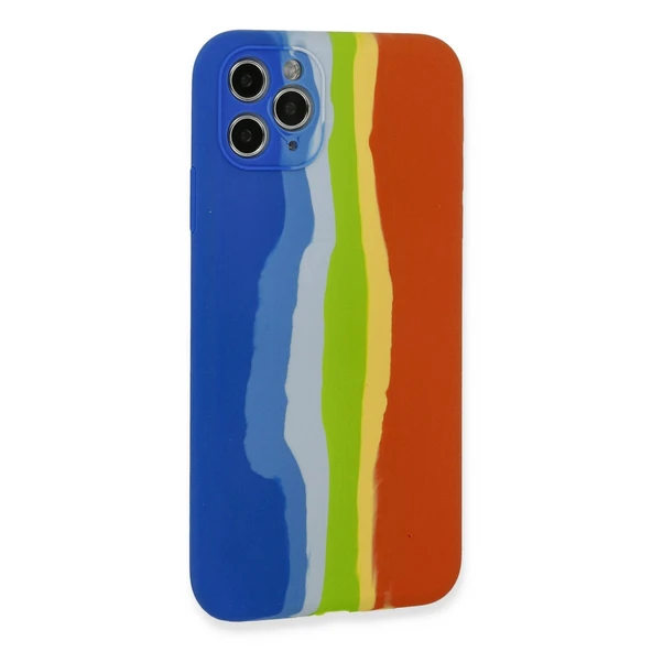 iPhone 11 Pro Kılıf Ebruli Lansman Silikon - Mavi-turuncu - Resim 3