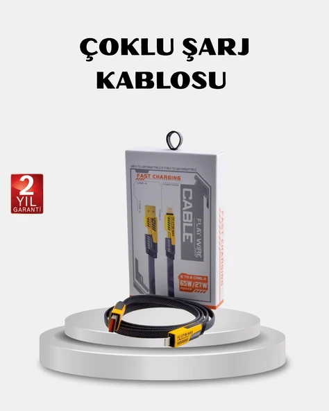 USB-C USB-A 4’ü 1 Arada Örgülü Kablo 65W Hızlı Şarj Metal Uç Dayanıklı ürün görseli 1