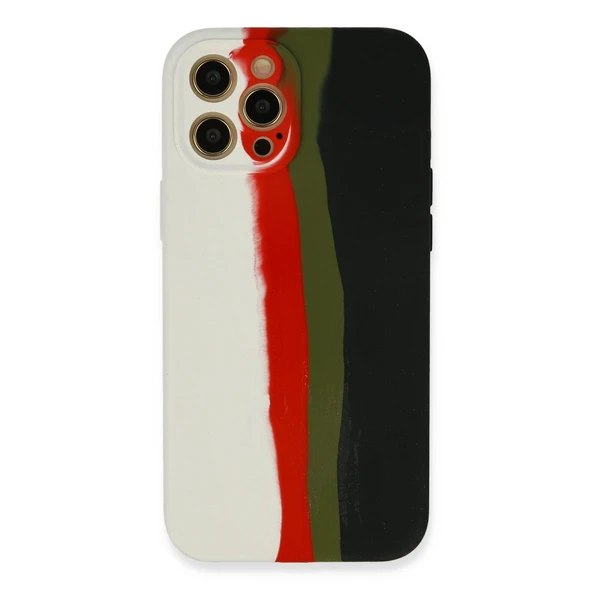 iPhone 12 Pro Kılıf Ebruli Lansman Silikon - Beyaz-siyah ürün görseli 1