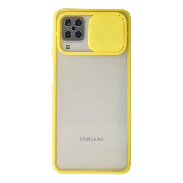Samsung Galaxy A12 Kılıf Palm Buzlu Kamera Sürgülü Silikon - Sarı ürün görseli 1
