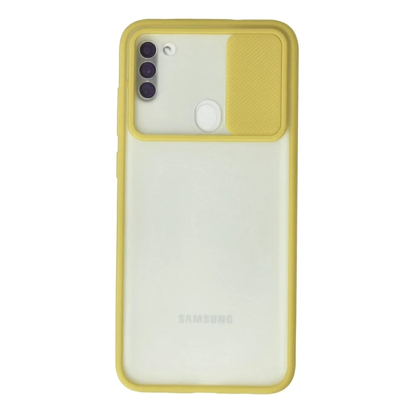 Samsung Galaxy A11 Kılıf Palm Buzlu Kamera Sürgülü Silikon - Sarı ürün görseli 1