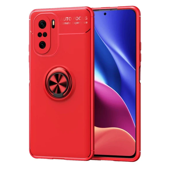 Xiaomi Poco F3 Kılıf Range Yüzüklü Silikon - Kırmızı ürün görseli 1