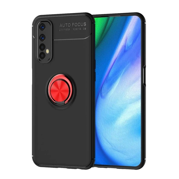 Realme 7 Kılıf Range Yüzüklü Silikon - Siyah-kırmızı ürün görseli 1