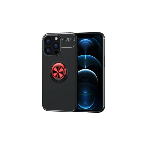 iPhone 13 Pro Kılıf Range Yüzüklü Silikon - Siyah-kırmızı ürün görseli 1