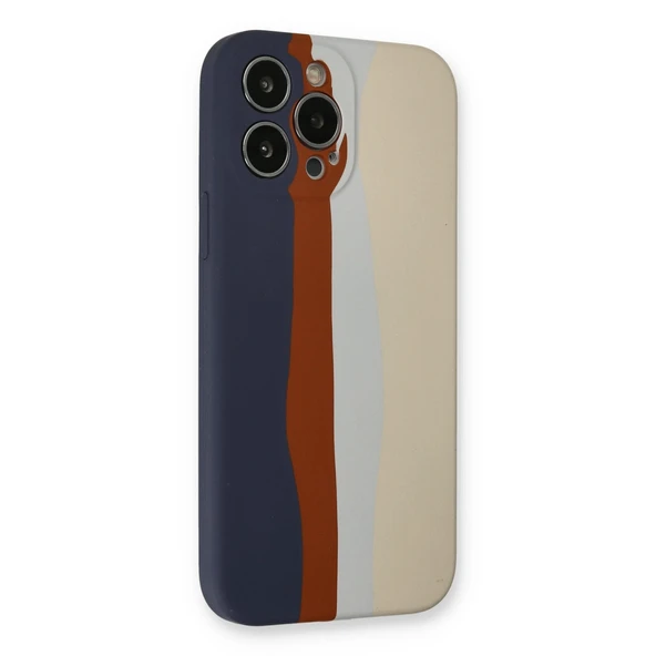 iPhone 13 Pro Kılıf Ebruli Lansman Silikon - Lacivert-krem - Resim 3