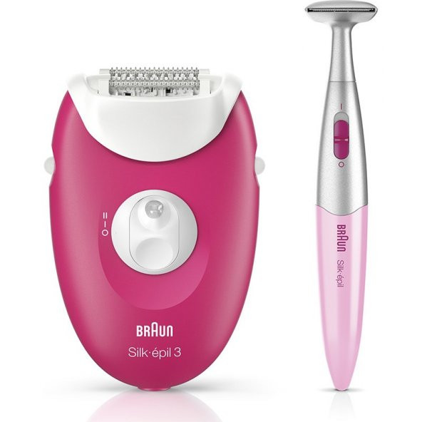 Braun Silk-épil 3 3420 Epilatör Ahududu Pembe - 2 Ek Parçalı Kablolu Epilatör / Epilasyon ürün görseli 1