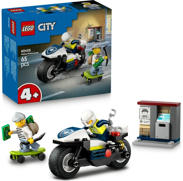 ® City Polis Motosikleti Takibi 60455 - 4 Yaş ve Üzeri Çocuklar Için Yaratıcı Oyuncak Yapım Seti (65 Parça) ürün görseli 1