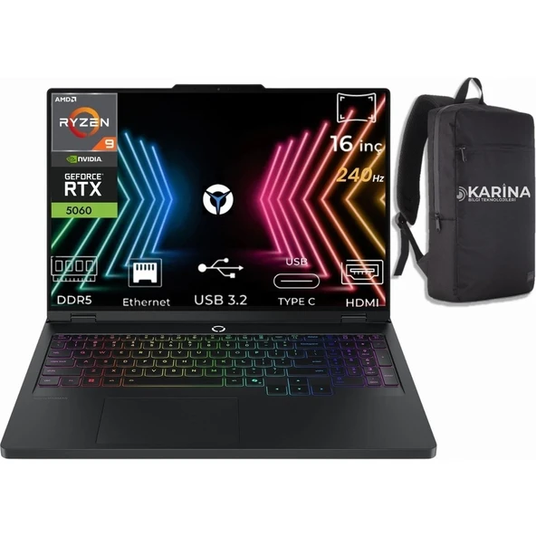 Lenovo Legion Pro 5 Ryzen 9 8940HX 83LT005RTR-K12 96GB 4tb RTX5060 8gb Freedos 16" Wqxga 240Hz Gaming Laptop ürün görseli 1