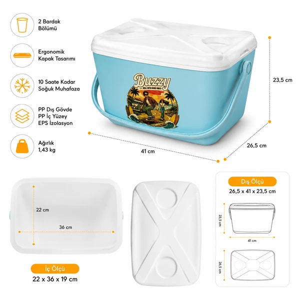Kale Termos 15 LT BUZZY RETRO BUZLUK TERMOS (1177 COOLER BOX) - Resim 2