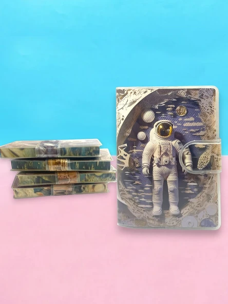 3D Görünümlü Astronot A7 Not Defteri , Çıt Çıtlı Cep Defteri - Beyaz ürün görseli 1