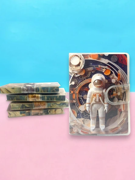 3D Görünümlü Astronot A7 Not Defteri , Çıt Çıtlı Cep Defteri - Turuncu ürün görseli 1
