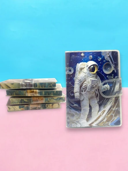 3D Görünümlü Astronot A7 Not Defteri , Çıt Çıtlı Cep Defteri - Mavi ürün görseli 1