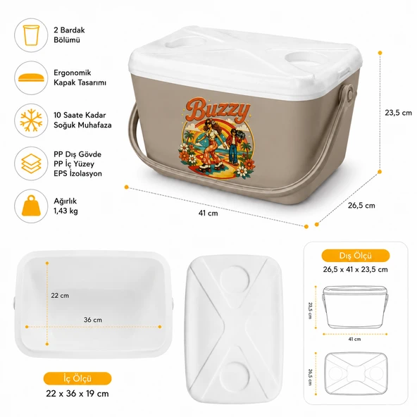 Kale Termos 15 LT BUZZY RETRO BUZLUK TERMOS (1177 COOLER BOX) - Resim 2