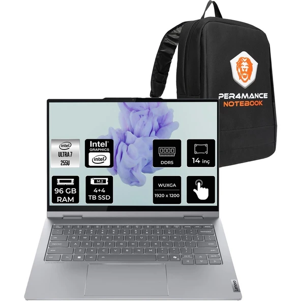 Lenovo Thinkbook 14 Gen 5 Core Ultra 7 255U Notebook 96GB RAM 4TB SSD 14" FHD+ FreeDOS + Per4 Çanta 21SQ002TTXP354 ürün görseli 1