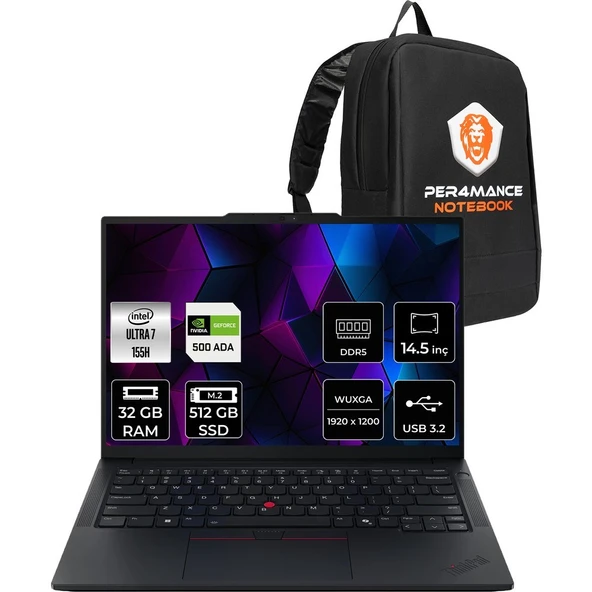 Lenovo Thinkpad P14S Gen 5 Core Ultra 7 155H İş İstasyonu 32GB RAM 512GB SSD 14.5" FHD+ FreeDOS + Per4 USB 21G2004TTXP320 ürün görseli 1