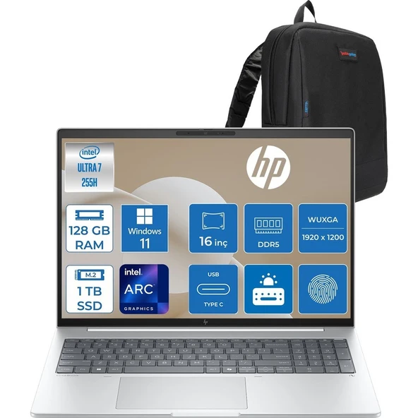 HP Elitebook 8 G1I Intel® Core Ultra 7 255H 128GB Ddr5 1tb SSD Intel® Arc™ 140T 16" Wuxga (1920X1200) IPS 300NIT WIN11PRO Taşınabilir Bilgisayar AD3T0ETP33+ZETTAÇANTA ürün görseli 1