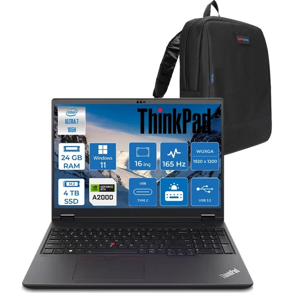 Lenovo Thinkpad Mws P16V Gen2 Intel Ultra 7 165H Vpro Aı 24GB 5600MHZ 4tb SSD 8GB/RTX2000ADA 16" Wuxga (1920X1200) IPS 400NITS Windows 11 Pro Taşınabilir Bilgisayar W21KX001MTXW07+ZETTAÇANTA ürün görseli 1