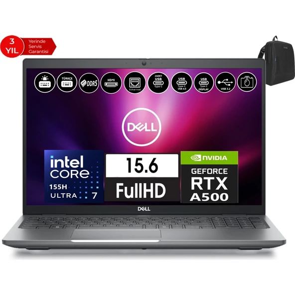 Dell Precısıon M3591 Intel Ultra 7-155H Vpro 64GB 1tb SSD RTXA500 4gb 15.6" Windows 11 Pro Taşınabilir Bilgisayar XCTOP3591EMEA_VP-111+ZETTAÇANTA ürün görseli 1