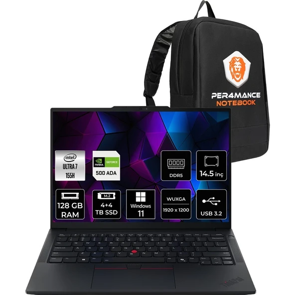 Lenovo Thinkpad P14S Gen 5 Core Ultra 7 155H İş İstasyonu 128GB RAM 4TB SSD 14.5" FHD+ Win11 Pro + Per4 USB 21G2004TTXP480 ürün görseli 1
