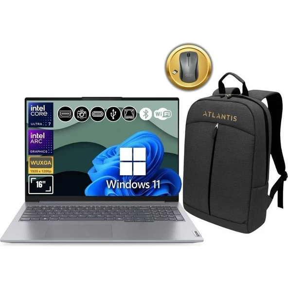 Lenovo Thinkbook 21MS008RTR ATL165 ULTRA7-155H 32GB Ram 1tb SSD Wuxga 16" W11PRO Notebook+Çanta&mouse ürün görseli 1
