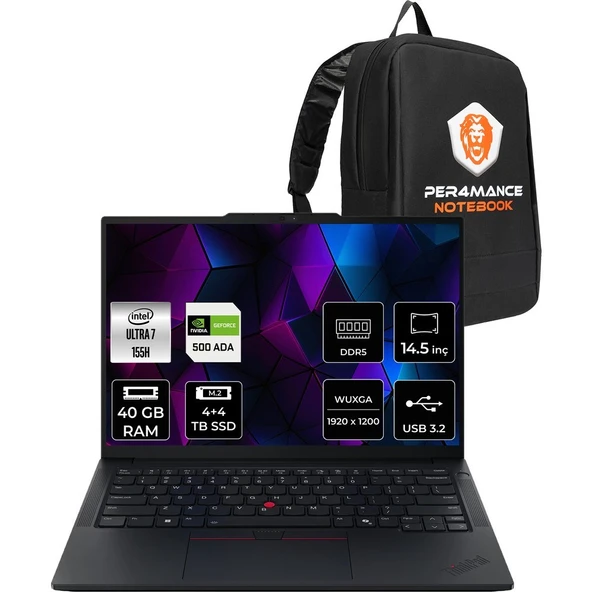 Lenovo Thinkpad P14S Gen 5 Core Ultra 7 155H İş İstasyonu 40GB RAM 4TB SSD 14.5" FHD+ FreeDOS + Per4 USB 21G2004TTXP330 ürün görseli 1
