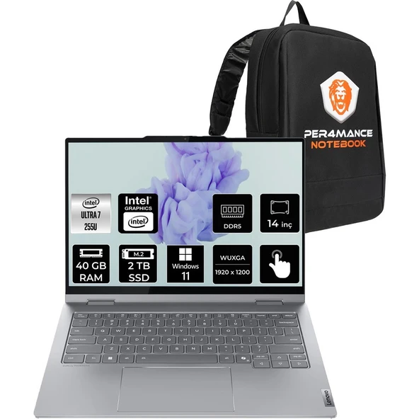 Lenovo Thinkbook 14 Gen 5 Core Ultra 7 255U Notebook 40GB RAM 2TB SSD 14" FHD+ Win11 Pro + Per4 Çanta 21SQ002TTXP448 ürün görseli 1
