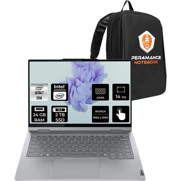 Lenovo Thinkbook 14 Gen 5 Core Ultra 7 255U Notebook 24GB RAM 2TB SSD 14" FHD+ FreeDOS + Per4 Çanta 21SQ002TTXP316 ürün görseli 1