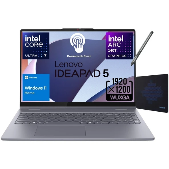 Lenovo Ideapad 5 2in1 16IAL10 Intel® Core Ultra 7 255H 16GB 2tb SSD 16" Wuxga (Dokunmatik Ekran) Windows 11 Home Bilgisayar 83KS002ATR - Lenovo Pen+Mouse Pad Wz6 ürün görseli 1
