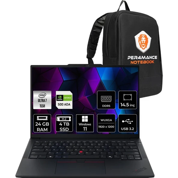 Lenovo Thinkpad P14S Gen 5 Core Ultra 7 155H İş İstasyonu 24GB RAM 4TB SSD 14.5" FHD+ Win11 Pro + Per4 USB 21G2004TTXP437 ürün görseli 1
