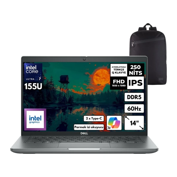 Dell Latitude 5450 Ultra 7-155U 40-Gbddr5 2 Tbssd Intel Graphics 14" Fhd Freedos + Hmf Sırt Çantası N012L545014UHMF10 ürün görseli 1