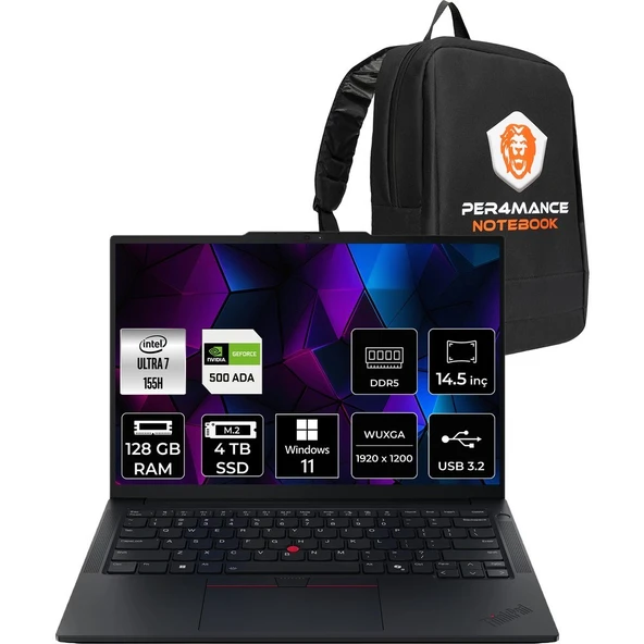 Lenovo Thinkpad P14S Gen 5 Core Ultra 7 155H İş İstasyonu 128GB RAM 4TB SSD 14.5" FHD+ Win11 Pro + Per4 USB 21G2004TTXP479 ürün görseli 1