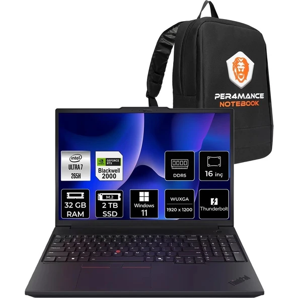Lenovo Thinkpad P16V Gen 3 Core Ultra 7 265H İş İstasyonu 32GB RAM 2TB SSD 16" FHD+ Win11 Pro + Per4 USB 21RTS1EA00P430 ürün görseli 1