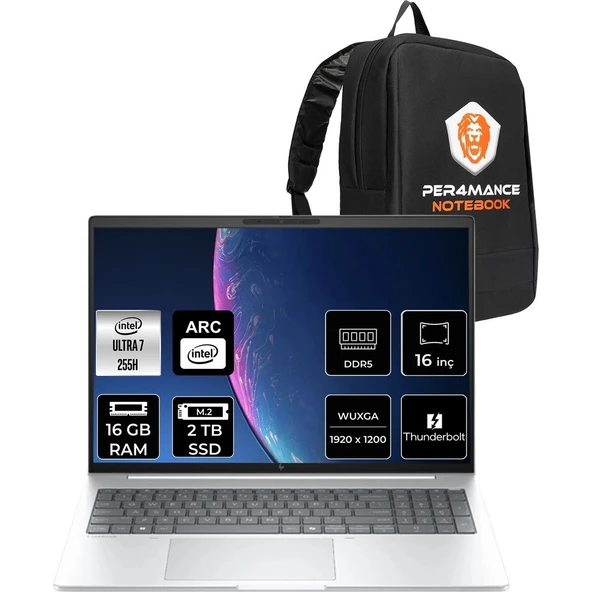 HP Elitebook 8 Aı G1I Core Ultra 7 255H 16GB RAM 2TB SSD 16" FHD+ FreeDOS AD3T0ETPN309 Notebook + Per4 Çanta ürün görseli 1