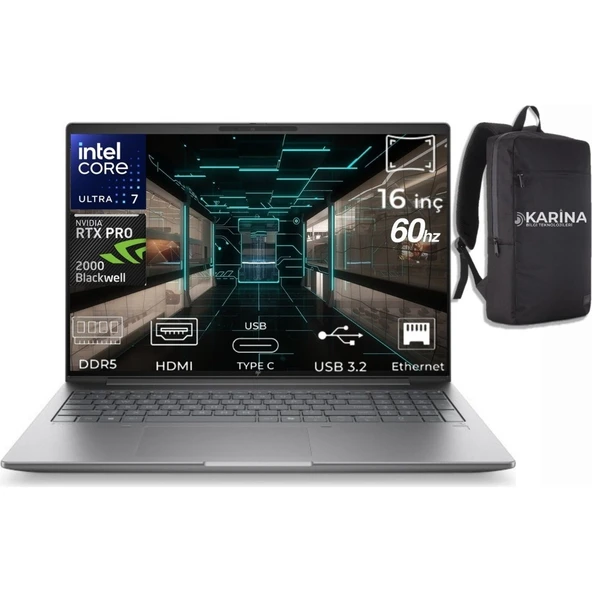 HP Zbook x G1I 16 Ultra 7 265H B30HNES-K09 64GB 4tb Rtx Pro 2000 8gb W11PRO 16'' Taşınabilir Iş Istasyonu & Karina Çanta ürün görseli 1