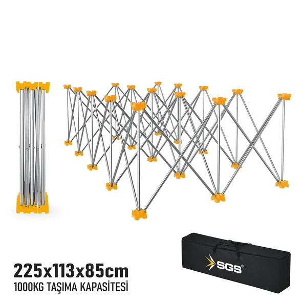 SGS KATLANIR ÇALIŞMA TEZGAHI ALÜMİNYUM 225x113x85 CM ürün görseli 1