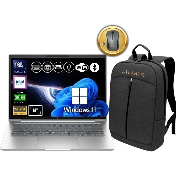HP Elitebook 6 Aı G1I Ultra 5 225U 32GB Ram 512GB SSD 14" W11PRO Notebook CV0G0ET ATL33 + Çanta&mouse ürün görseli 1