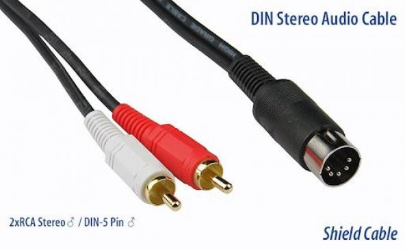 5 Pin Din to 2 Rca Kablo 1.5 Metre Yüksek Kalite ürün görseli 1