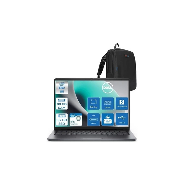 Dell Pro 14 Intel Core 7 150U 80GB Ddr5 512GB SSD Intel Graphics 14" Fhd+ IPS 300NITS Ubuntu Taşınabilir Bilgisayar PC14250C7165F21 + Zettaçanta ürün görseli 1