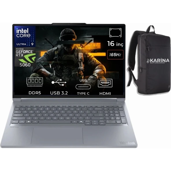 Lenovo Thinkbook 16P G6 Iax Ultra 9 275HX 21R0001JTX-K44 32GB 4tb RTX5060 8gb W11PRO 16" 3.2k 165Hz IPS Gaming Notebook & Karina Çanta ürün görseli 1