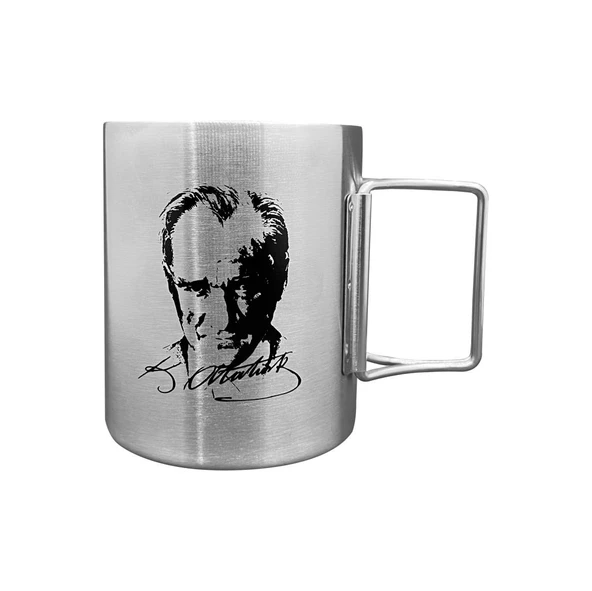 Katlanabilir Saplı Çelik Kupa Bardak - Orcamp - 180 ml - Atatürk (OUT-1800) ürün görseli 1