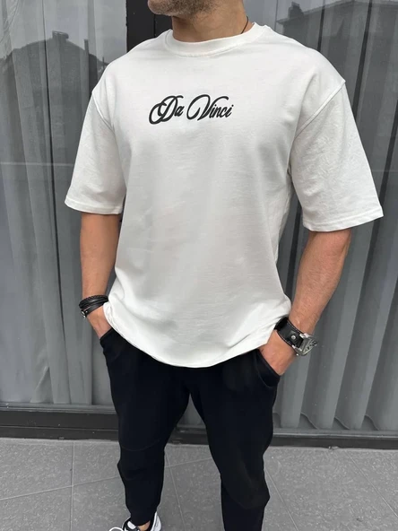 Unisex Baskılı Oversize T-shirt - Beyaz ürün görseli 1