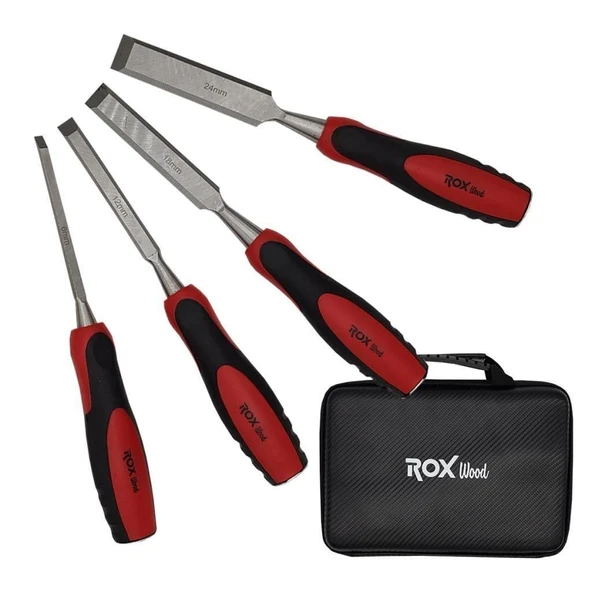 Rox Wood Düz Iskarpela Seti 4 Parça Neopren Çantalı ürün görseli 1
