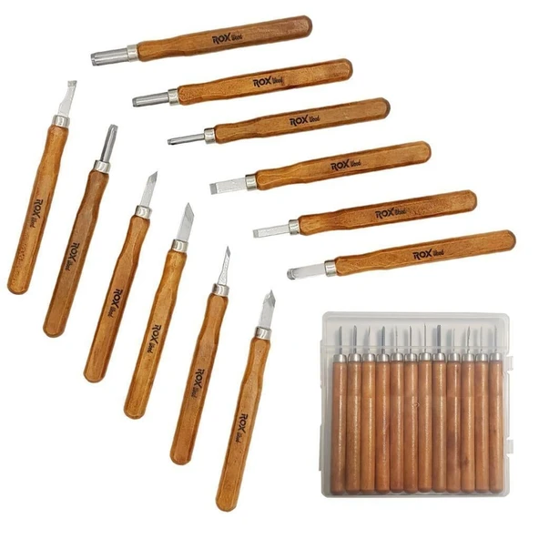 Rox Wood Mini Ahşap Oyma Bıçak Seti 12 Parça Pvc Çantalı ürün görseli 1