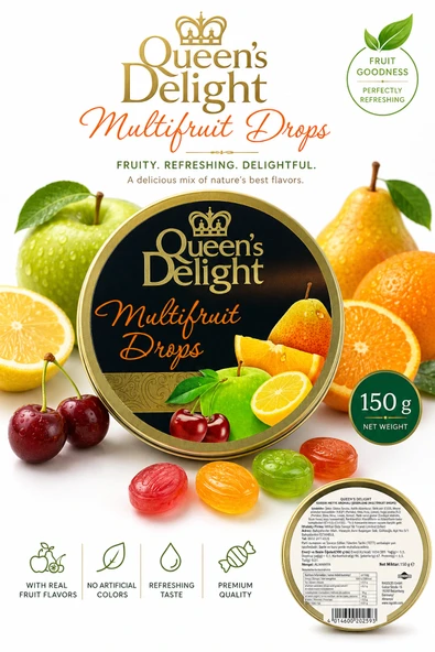 Queens Delight MultiFruit (Meyve Aromalı) Şeker 150 gr - Resim 3