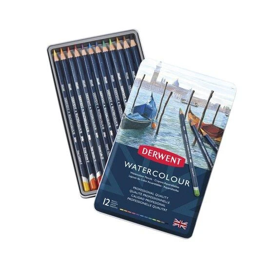 DERWENT WATERCOLOUR 12,li TENEKE KUTU su ile karıştırılabilir ürün görseli 1