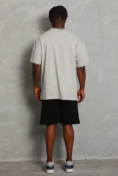 Unisex Oversize Düz Bisiklet Yaka T-shirt - Gri ürün görseli 1