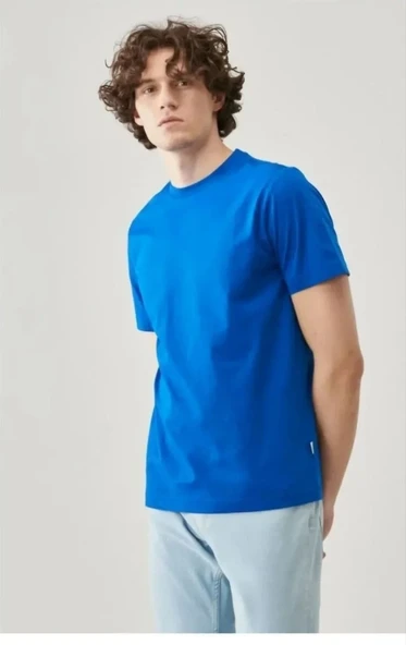 Erkek 24/1 Düz A Kalite Oversize T-shirt - Mavi ürün görseli 1