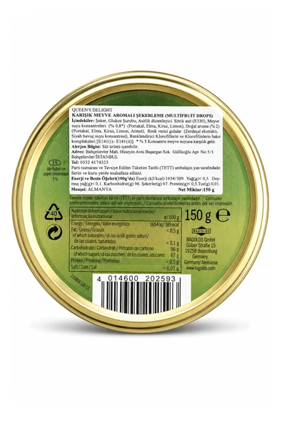 Queens Delight MultiFruit (Meyve Aromalı) Şeker 150 gr - Resim 2